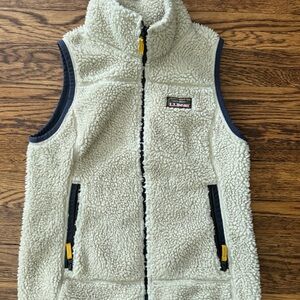 L.L. Bean Cream Sherpa Fleece Vest with Black Trim